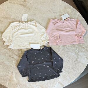 Zara Girls Long-Sleeve Tops - Cream, Pink, Charcoal Floral